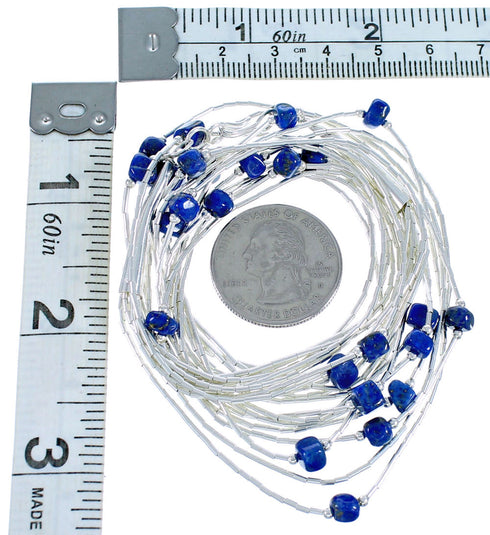 Lapis 5-Strand Liquid Silver Bead Necklace BX116232