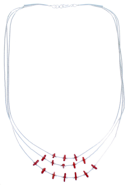 Coral 3-Strand Liquid Silver Necklace BX116243