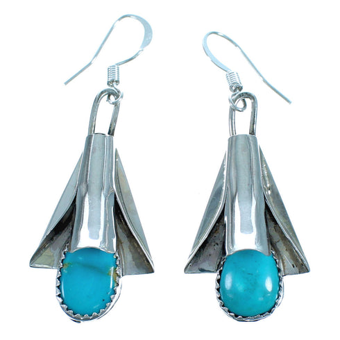 Sterling Silver Turquoise Squash Blossom Hook Dangle Earrings ZX116335