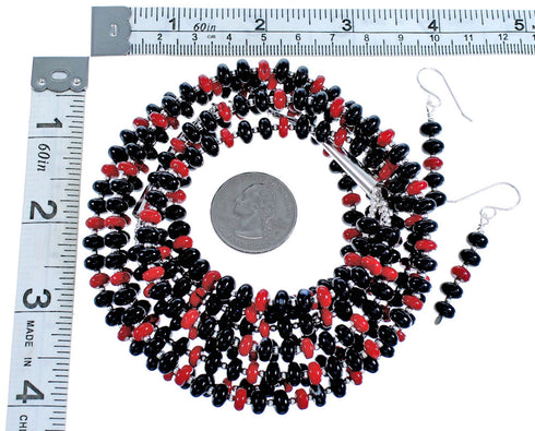 Sterling SilverAmerican Indian Bead Necklace And Earrings Set ZX116290