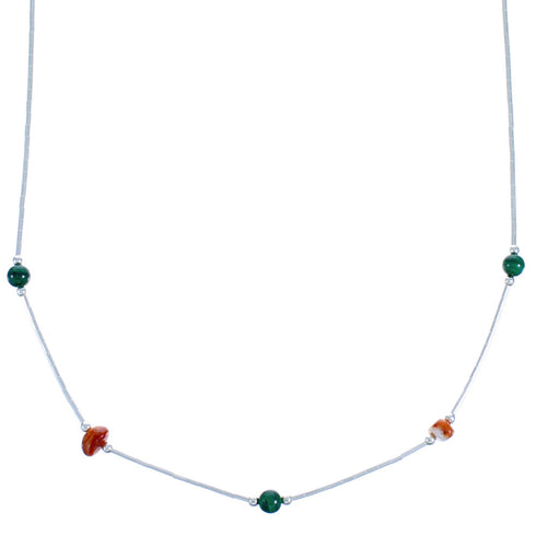 Liquid Sterling Silver Malachite Oyster Shell Bead Necklace DX117080