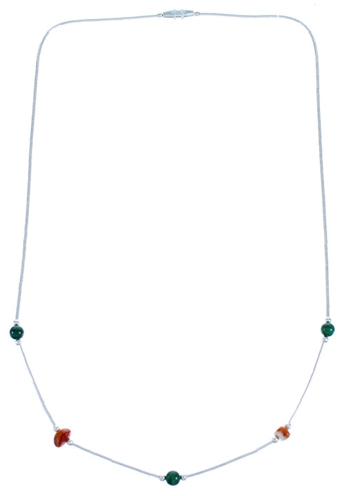 Liquid Sterling Silver Malachite Oyster Shell Bead Necklace DX117080