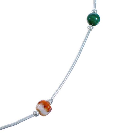 Liquid Sterling Silver Malachite Oyster Shell Bead Necklace DX117080