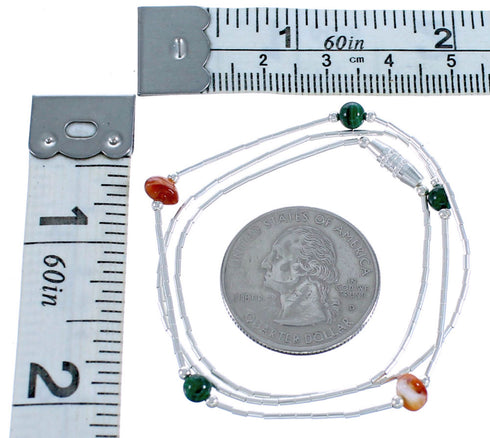 Liquid Sterling Silver Malachite Oyster Shell Bead Necklace DX117080