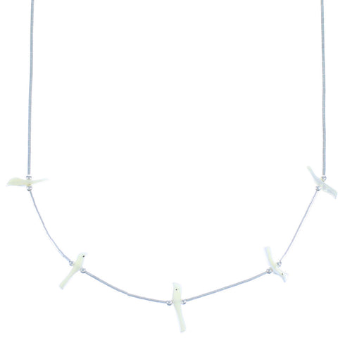 Liquid Silver Mother Of Pearl Bird Bead Necklace DX117173