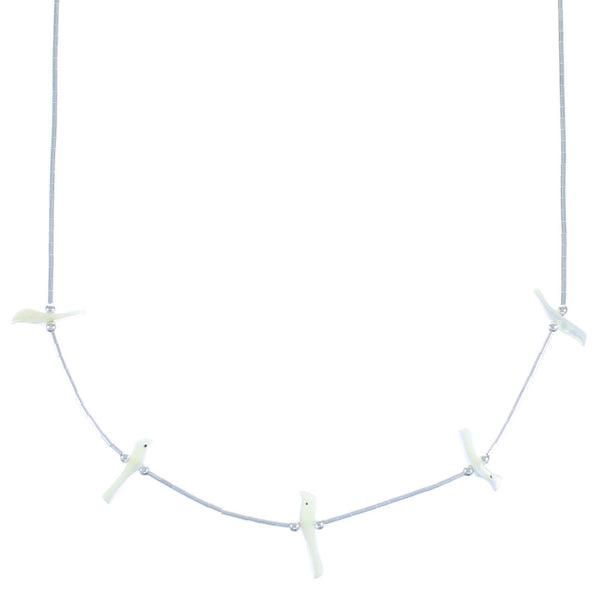Liquid Silver Mother Of Pearl Bird Bead Necklace DX117173