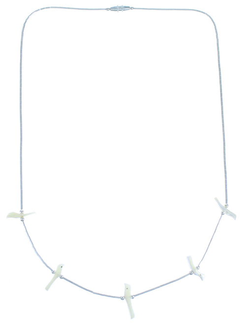 Liquid Silver Mother Of Pearl Bird Bead Necklace DX117173