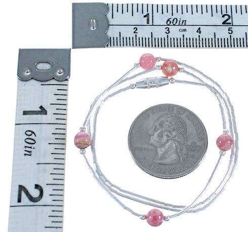 Rhondochrosite Liquid Silver Bead Necklace DX117180