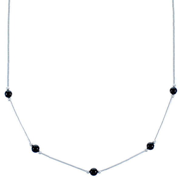 Onyx Liquid Silver Bead Necklace DX117184