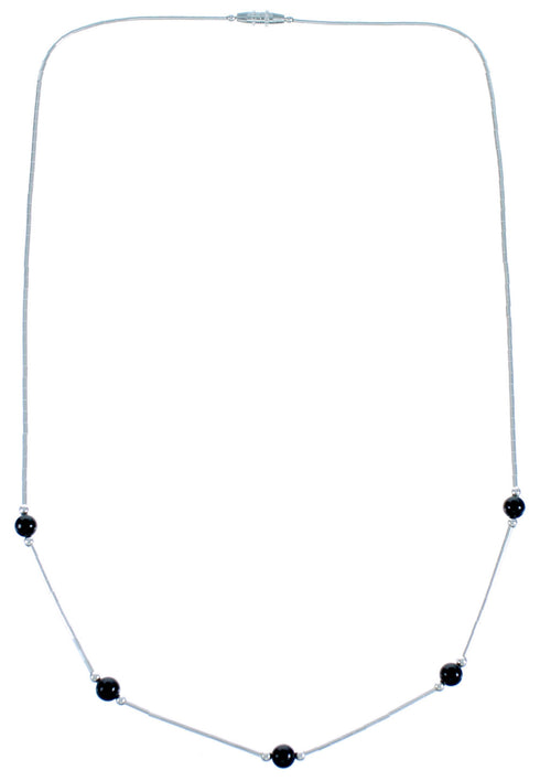 Onyx Liquid Silver Bead Necklace DX117184