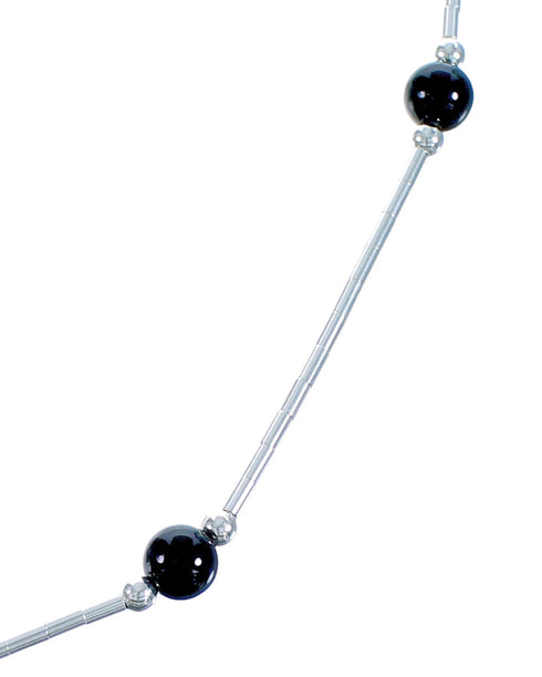 Onyx Liquid Silver Bead Necklace DX117184