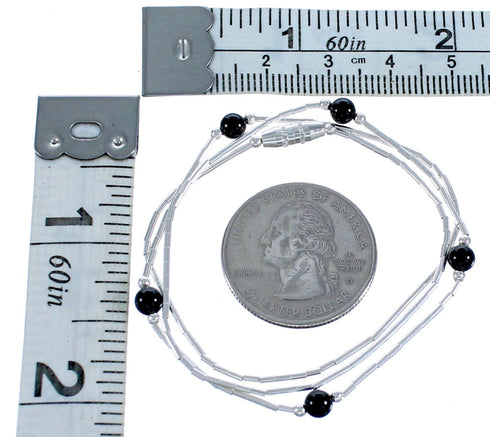 Onyx Liquid Silver Bead Necklace DX117184