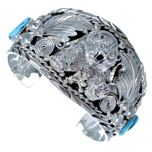 Sterling Silver Turquoise Bear Native American Cuff Bracelet ZX116663
