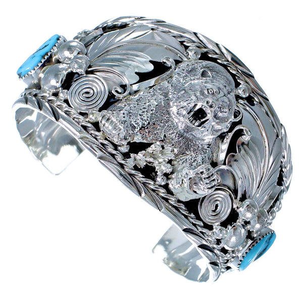 Sterling Silver Turquoise Bear Native American Cuff Bracelet ZX116663