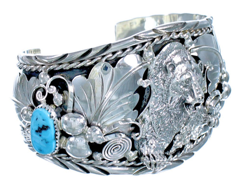 Sterling Silver Turquoise Bear Native American Cuff Bracelet ZX116663