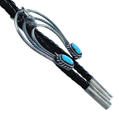 Navajo Sterling Silver And Turquoise Naja Horse Bolo Tie BX116750