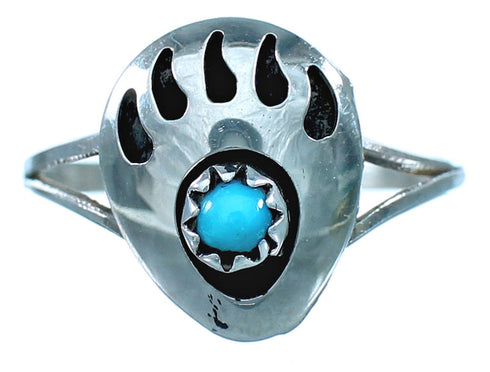 Turquoise Navajo Sterling Silver Bear Paw Ring Size 8-3/4 RX117483