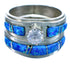 Cubic Ziconia Blue Opal Sterling Silver Zuni Wedding Ring Size 8 JX127067