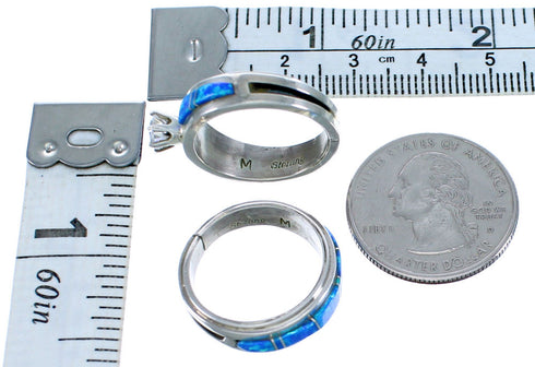 Cubic Ziconia Blue Opal Sterling Silver Zuni Wedding Ring Size 8 JX127067