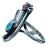 American Indian Turquoise Coral Sterling Silver Badger Claw Ring Size 7-1/4 RX117526
