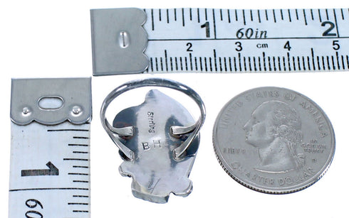 Turquoise Coral Sterling Silver Badger Claw American Indian Ring Size 7-1/2 RX117532