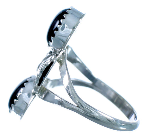 Navajo Onyx Authentic Sterling Silver Scalloped Leaf Ring Size 6-1/4 RX117540