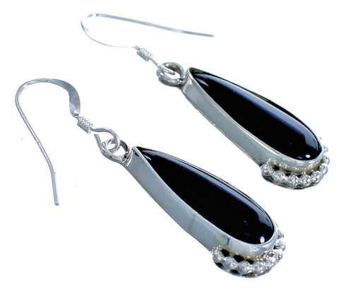 Navajo Onyx Sterling Silver Tear Drop Hook Dangle Earrings DX117257