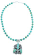 Navajo Turquoise Sterling Silver Bead Necklace And Pendant Set DX117557