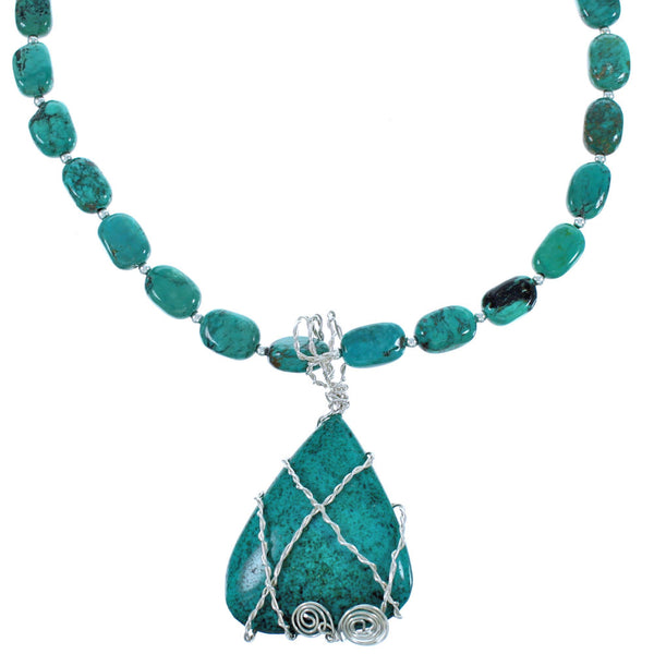 Southwestern Sterling Silver Turquoise Bead Necklace And Pendant Set DX117635