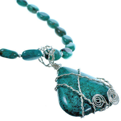 Southwestern Sterling Silver Turquoise Bead Necklace And Pendant Set DX117635