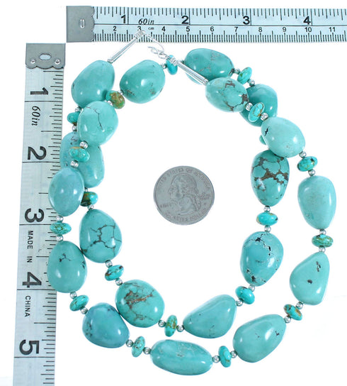 Southwest Turquoise Sterling Silver Bead Necklace DX117341