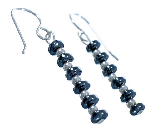 Sterling Silver Hematite Bead Hook Dangle Earrings DX117358