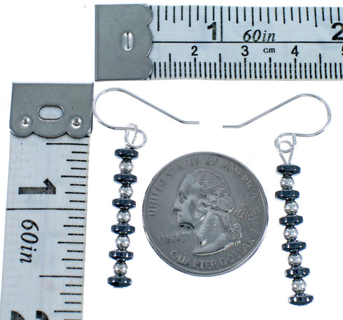 Sterling Silver Hematite Bead Hook Dangle Earrings DX117358