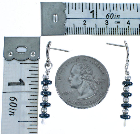 Sterling Silver Hematite Bead Post Dangle Earrings DX117359