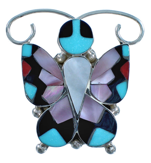 Native American Sterling Silver Zuni Butterfly Multicolor Ring Size 6, 7, 8 CS117659