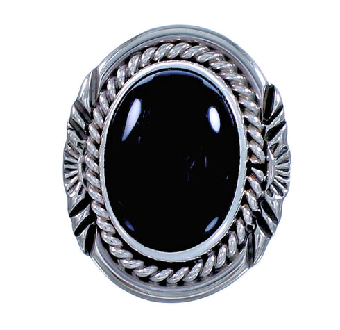 Sterling Silver American Indian Onyx Ring Size 9 CS117663