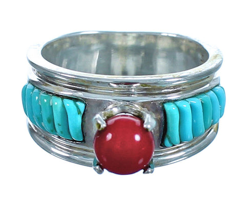 Genuine Southwest Sterling Silver Turquoise and Coral Ring Size 5-1/2 CS117703