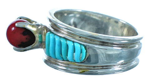 Genuine Southwest Sterling Silver Turquoise and Coral Ring Size 5-1/2 CS117703