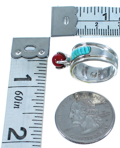 Genuine Southwest Sterling Silver Turquoise and Coral Ring Size 5-1/2 CS117703