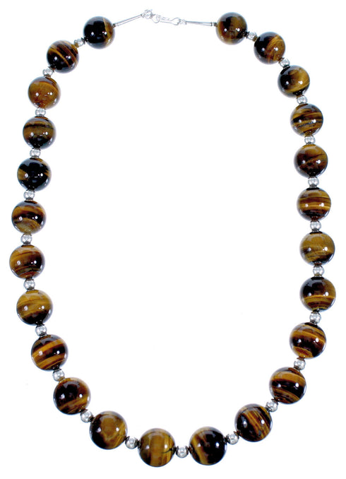 Genuine Tiger Eye Sterling Silver Southwest Bead Necklace CS117792
