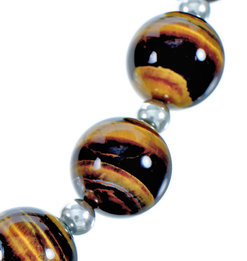 Genuine Tiger Eye Sterling Silver Southwest Bead Necklace CS117792