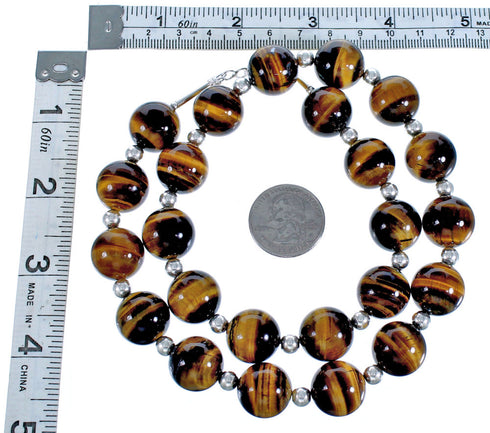Genuine Tiger Eye Sterling Silver Southwest Bead Necklace CS117792