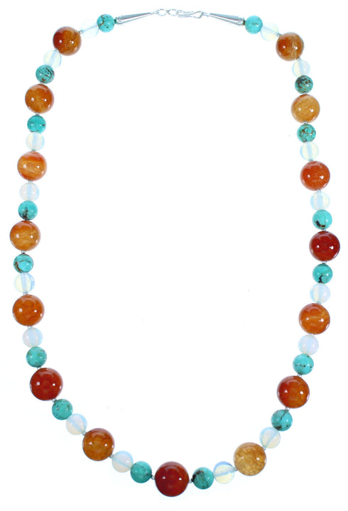 Southwest Authentic Sterling Silver Multicolor Bead Necklace CS117805