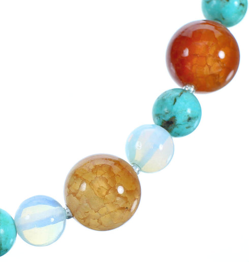 Southwest Authentic Sterling Silver Multicolor Bead Necklace CS117805