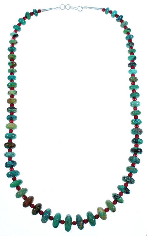 Authentic Sterling Silver Southwestern Turquoise and Coral Bead Necklace CS117818