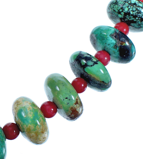 Authentic Sterling Silver Southwestern Turquoise and Coral Bead Necklace CS117818