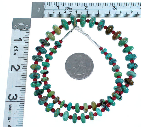 Authentic Sterling Silver Southwestern Turquoise and Coral Bead Necklace CS117818