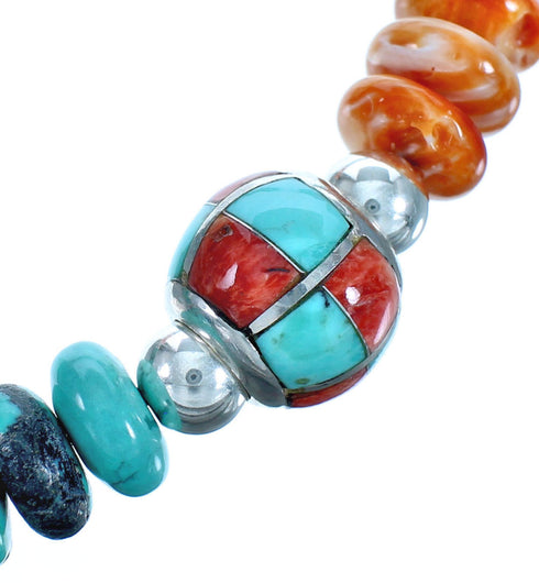 Genuine Sterling Silver Multicolor Southwestern Bead Necklace CS117856