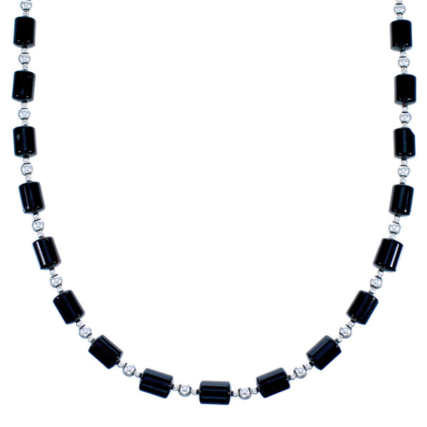 Southwestern Genuine Sterling Silver Onyx Bead Necklace DX117636