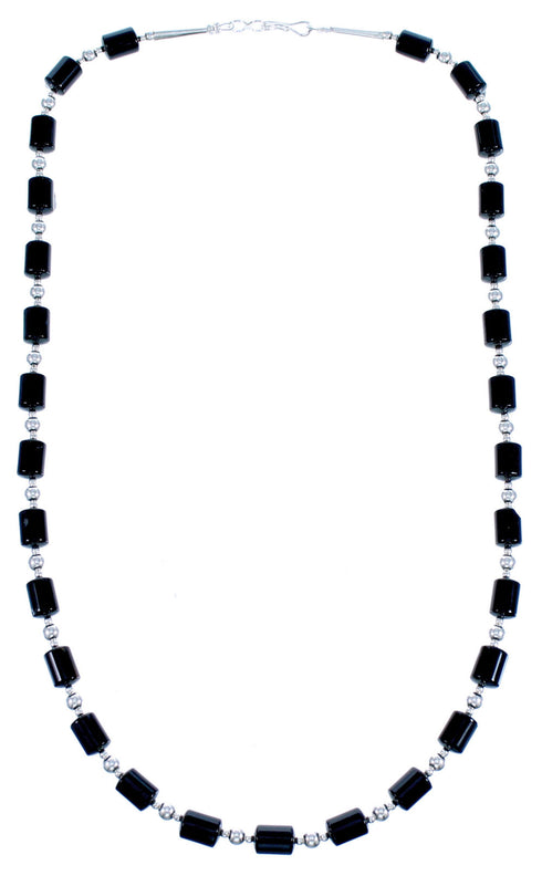 Southwestern Genuine Sterling Silver Onyx Bead Necklace DX117636
